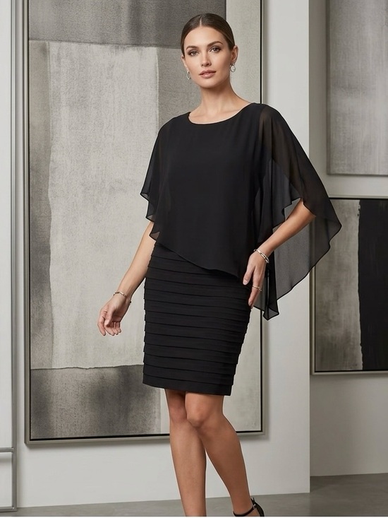 Betsy & Adam Dresses & Skirts - B & A By Betsy & Adam Chiffon Capelet Sheath  Black Lined Dress Size 6